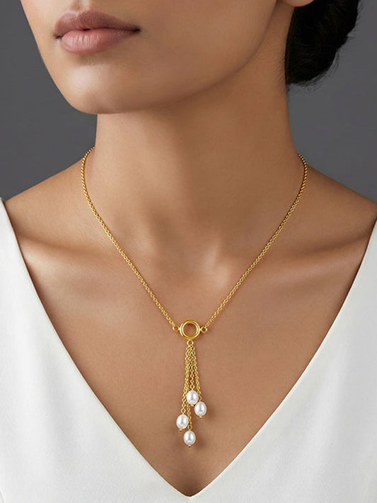 Golden Lariat Pearl Necklace