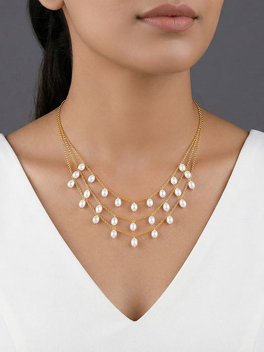 Golden Jacqeline Pearl Layered Necklace