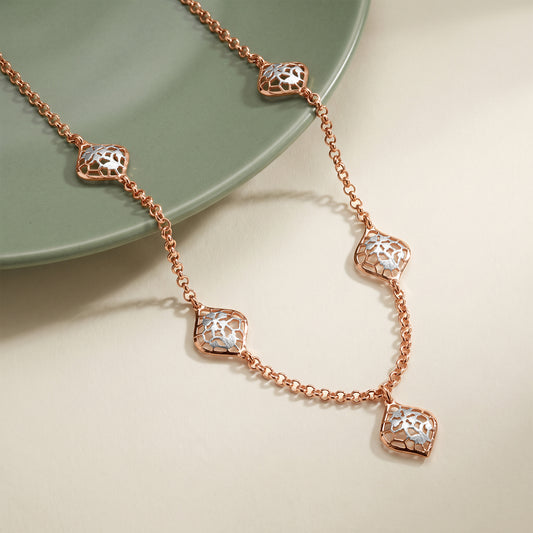 Dual Tone Petal Frame Silver Necklace
