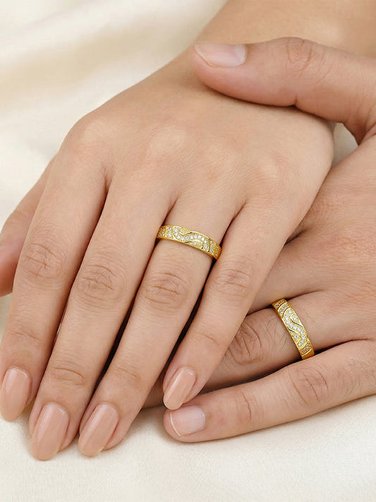 Golden Love in Wave Couple Rings