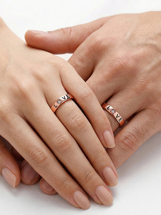 Rose Gold Love Letter Couple Rings