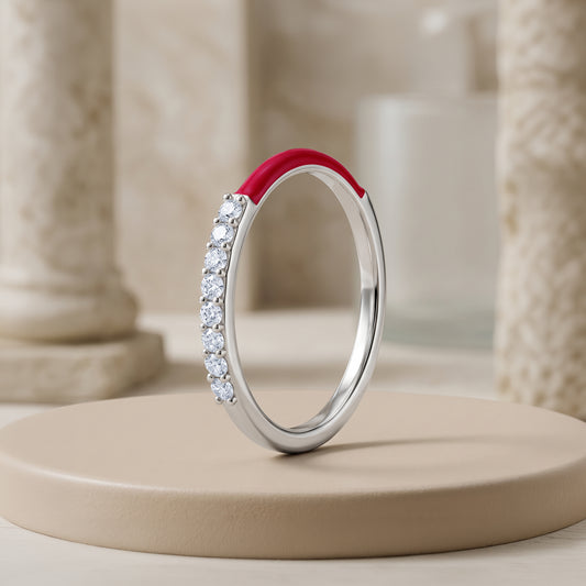 Silver Scarlet Enamel Ring (Size 12)