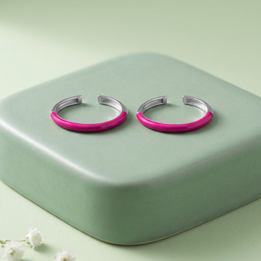 Silver Cerise Enamel Toe Rings