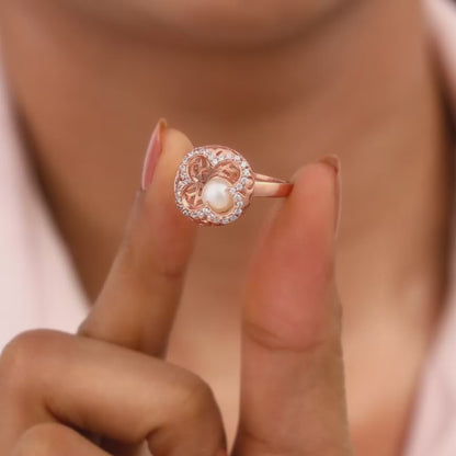 Rose Gold Pearl In Quatrefoil Ring