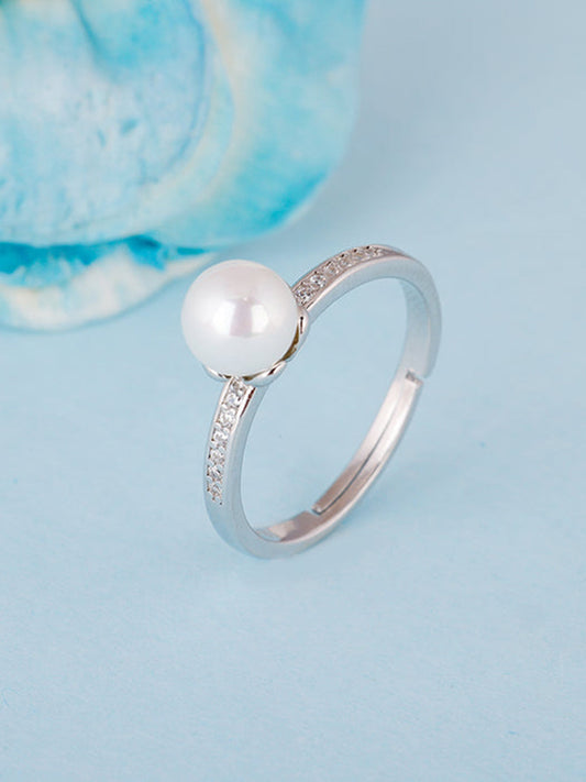 Silver Pearl Flower Ring