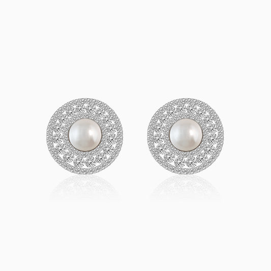 Silver Solitaire Pearl Studs