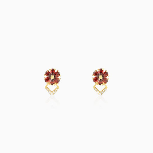Golden Red Floral Trap Stud Earrings
