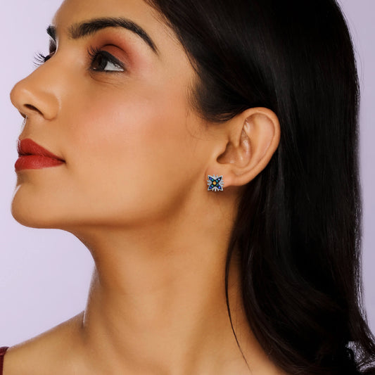 Silver Royal Blue Sharp Stud Earrings