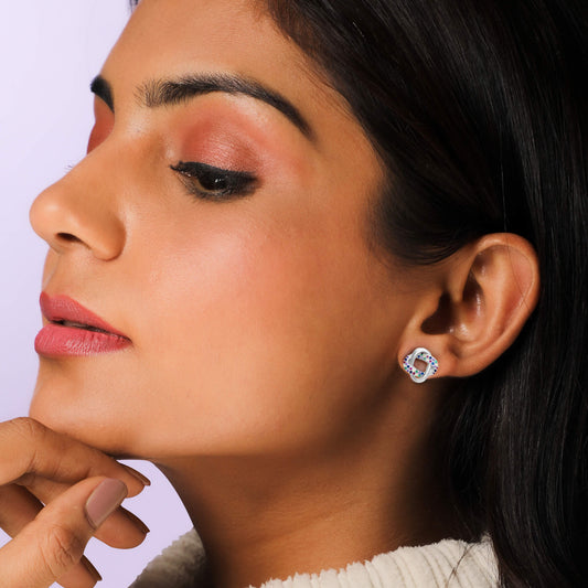 Silver Rainbow Loop Stud Earrings