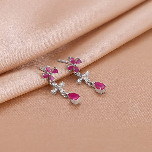 Silver Pink Periwinkle Earrings