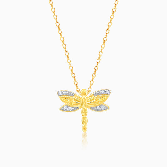 Gold Dragonfly Diamond Pendant