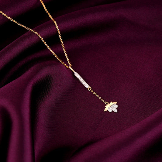 Gold Dangling Maple Lariat Diamond Pendant