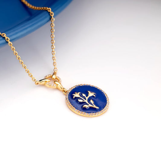 Golden Royal Blue Pendant with Link Chain