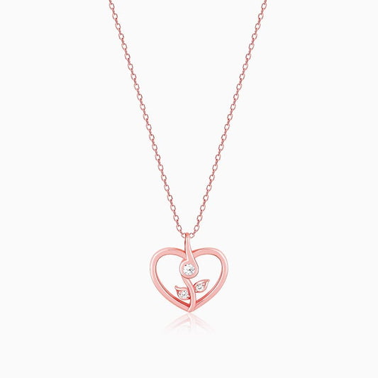 Rose Gold Leaf Me More Heart Pendant with Link Chain
