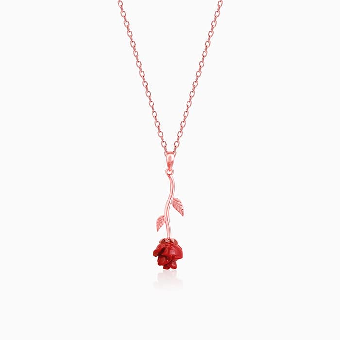 Rose Gold Red Rose Pendant with Link Chain – GIVA