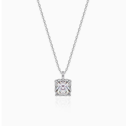 Silver Zircon Square Pendant with Link Chain