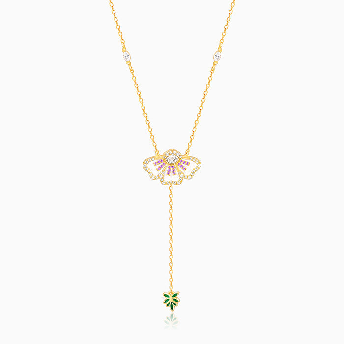 Gold Eye Bright Flower Lariat Necklace