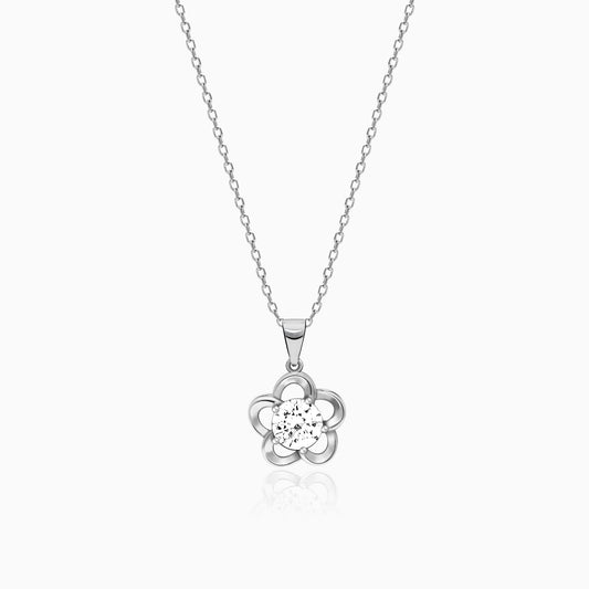Silver Shimmering Bloom Pendant With Link Chain