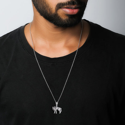Oxidised Silver Wolf Spirit Pendant with Link Chain