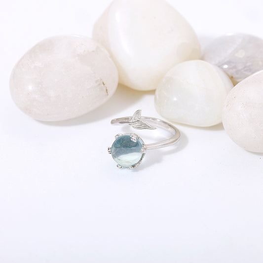 Silver Gleaming Blue Fish Tail Ring