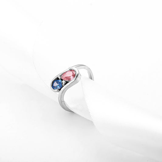 Silver Blue and Pink Stone Ring