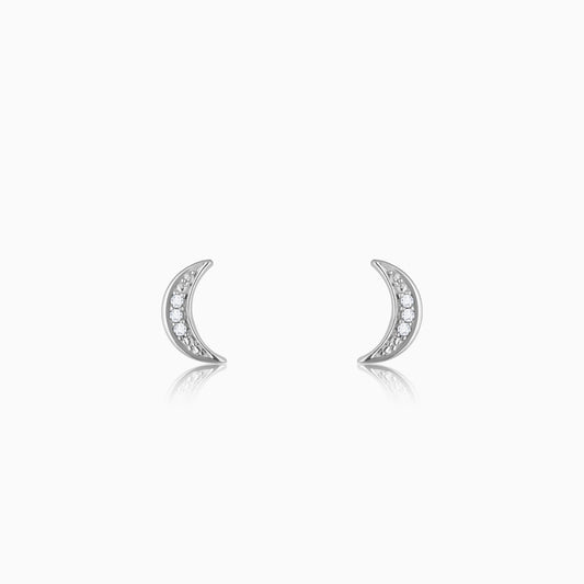 Silver Diamond Crescent Stud Earrings