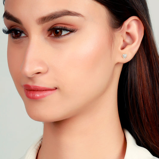 Silver Diamond Layered Heart Stud Earrings