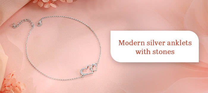 Modern silver anklets with stones