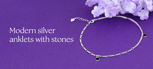 Modern silver anklets with stones