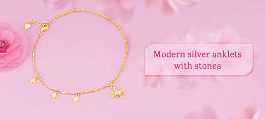 Modern silver anklets with stones