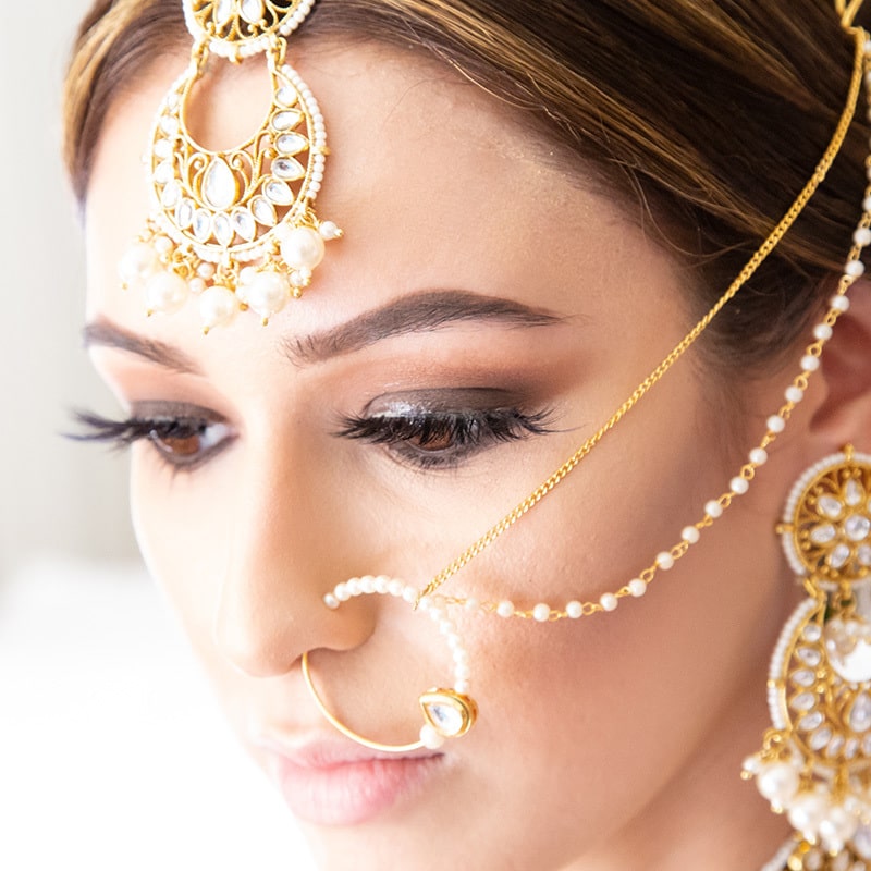 Traditional Indian bride wearing a nose ring