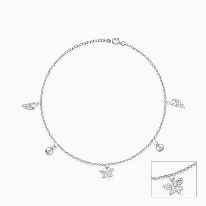 Silver Zircon Charm Anklet - view 3
