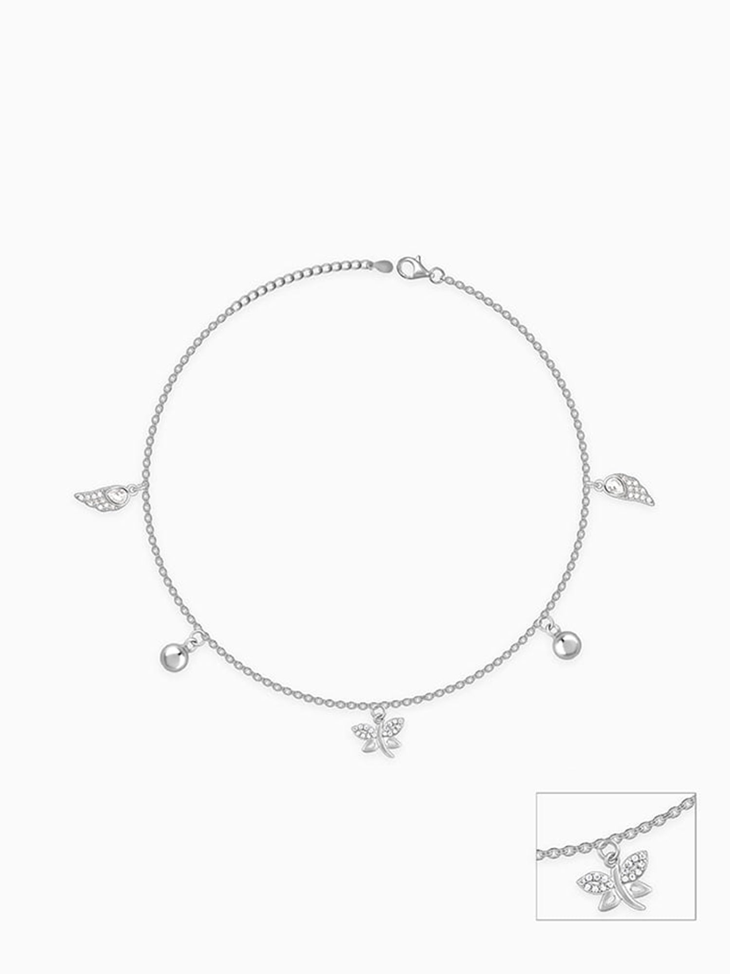 Silver Zircon Charm Anklet