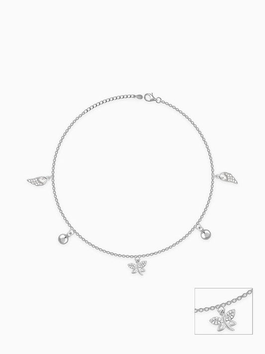 Silver Zircon Charm Anklet