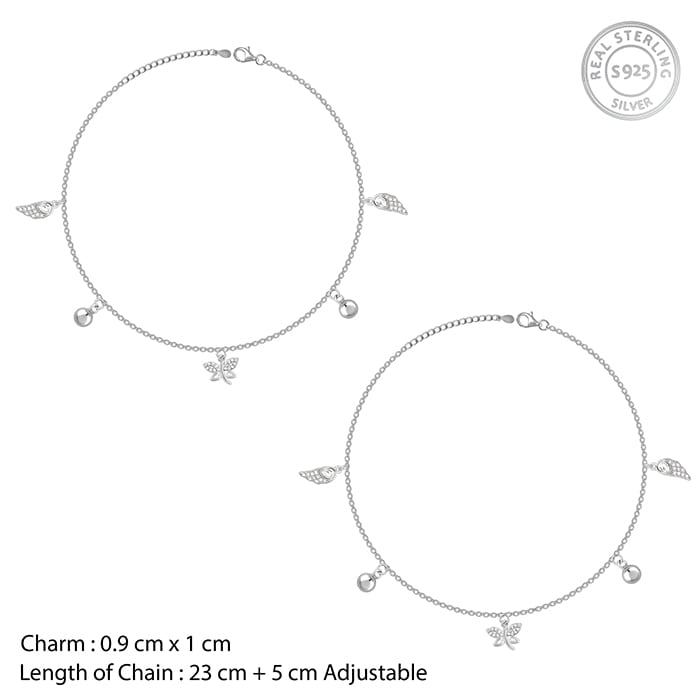 Silver Zircon Charm Anklet - view 4