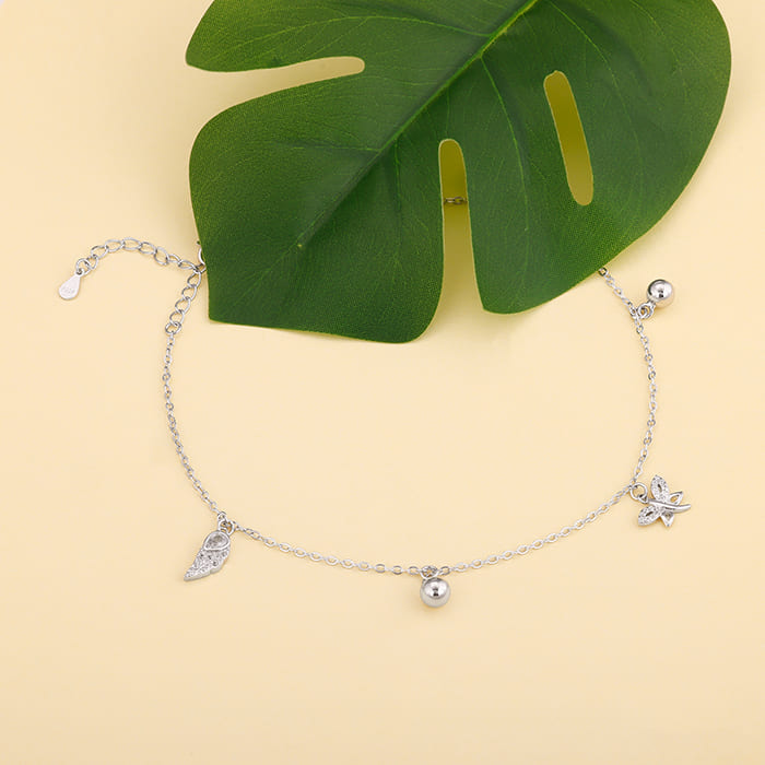 Silver Zircon Charm Anklet - view 2