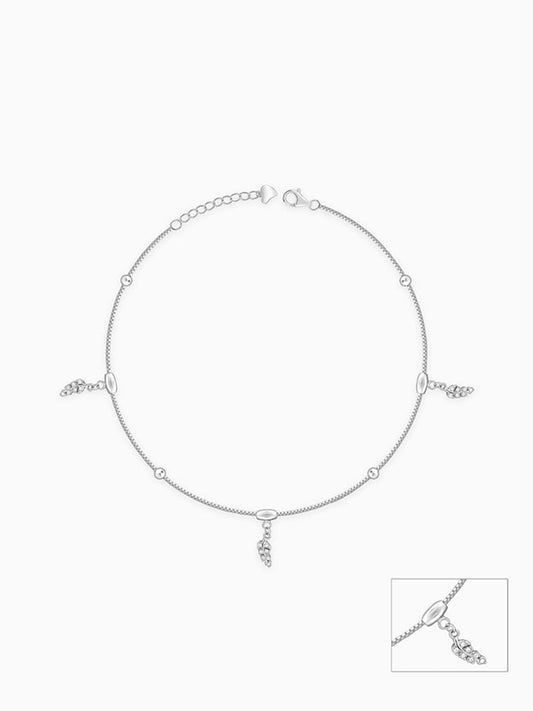 Silver Zircon Leaf Anklet