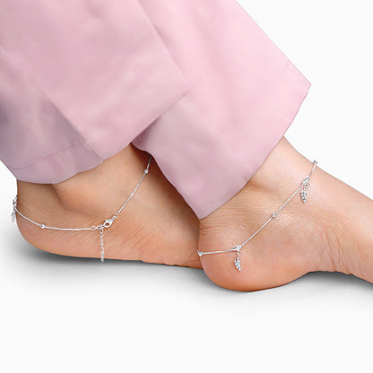 Silver Zircon Leaf Anklet - Main Image