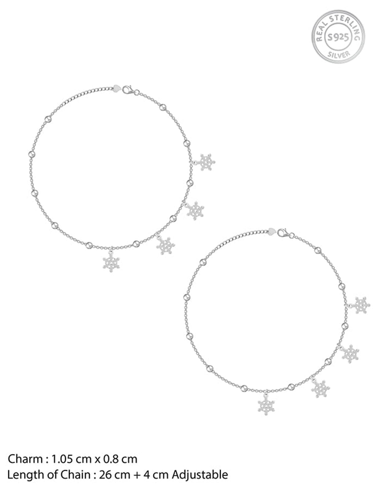 Silver Snowflake Charm Anklet