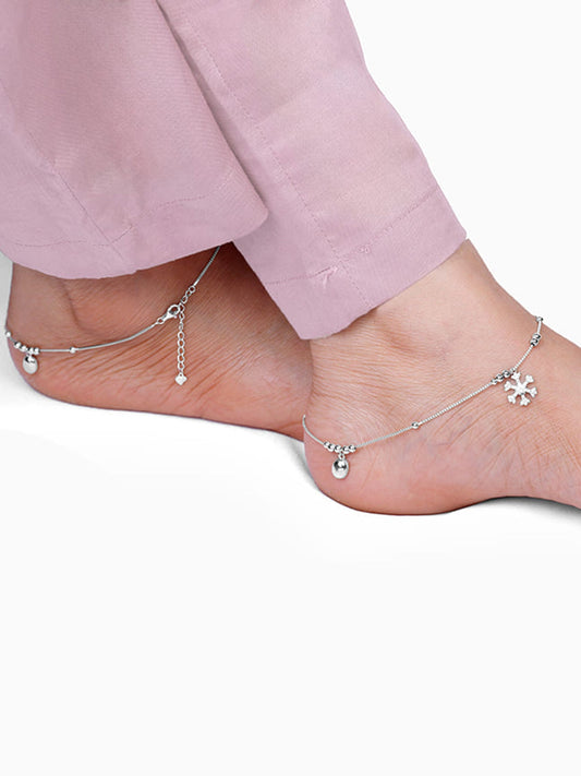 Silver Zircon Snowflake Anklet