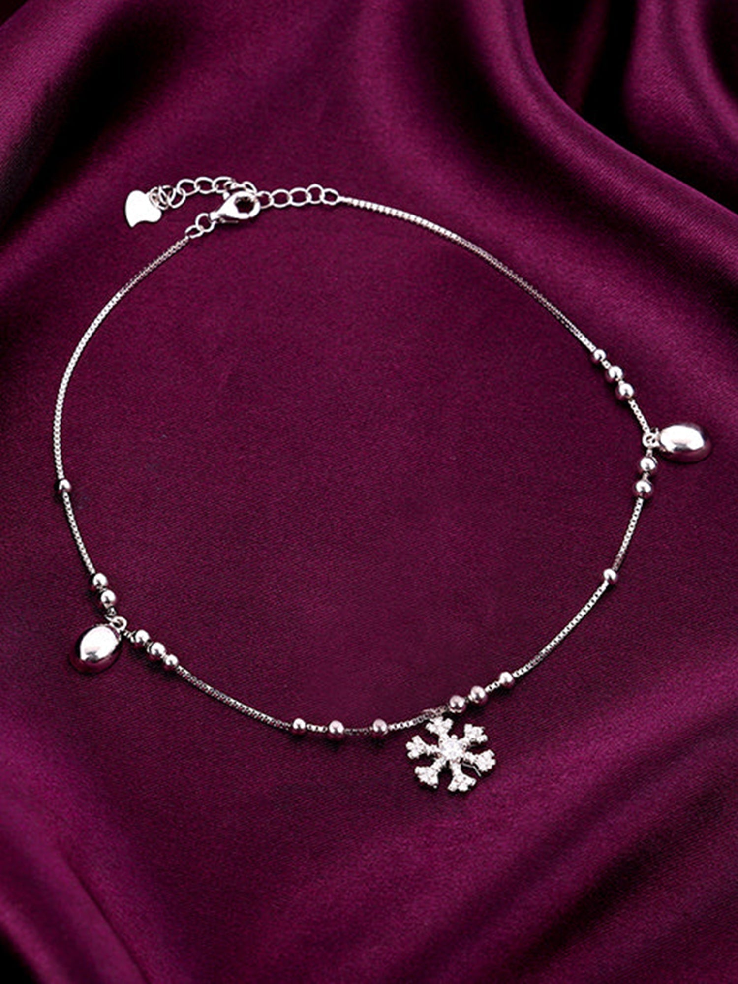 Silver Zircon Snowflake Anklet