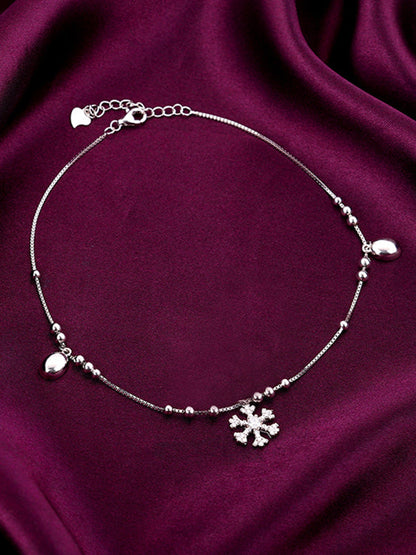 Silver Zircon Snowflake Anklet