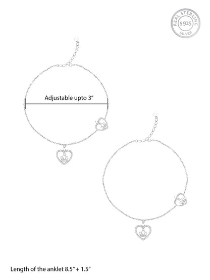 Silver Crown Heart Anklet