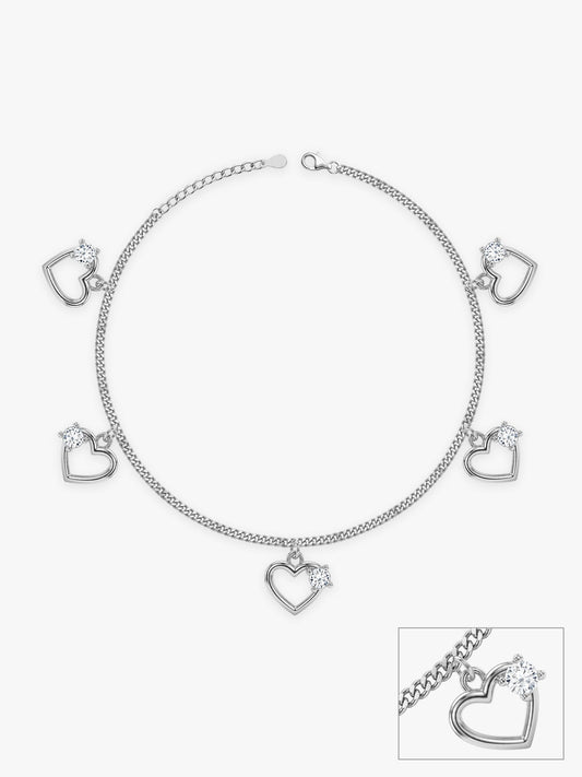 Silver Small Heart Charm Anklet