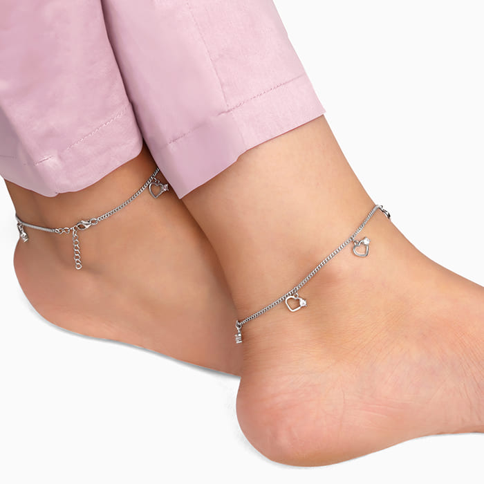 Silver Small Heart Charm Anklet