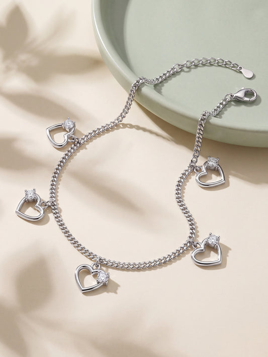 Silver Small Heart Charm Anklet
