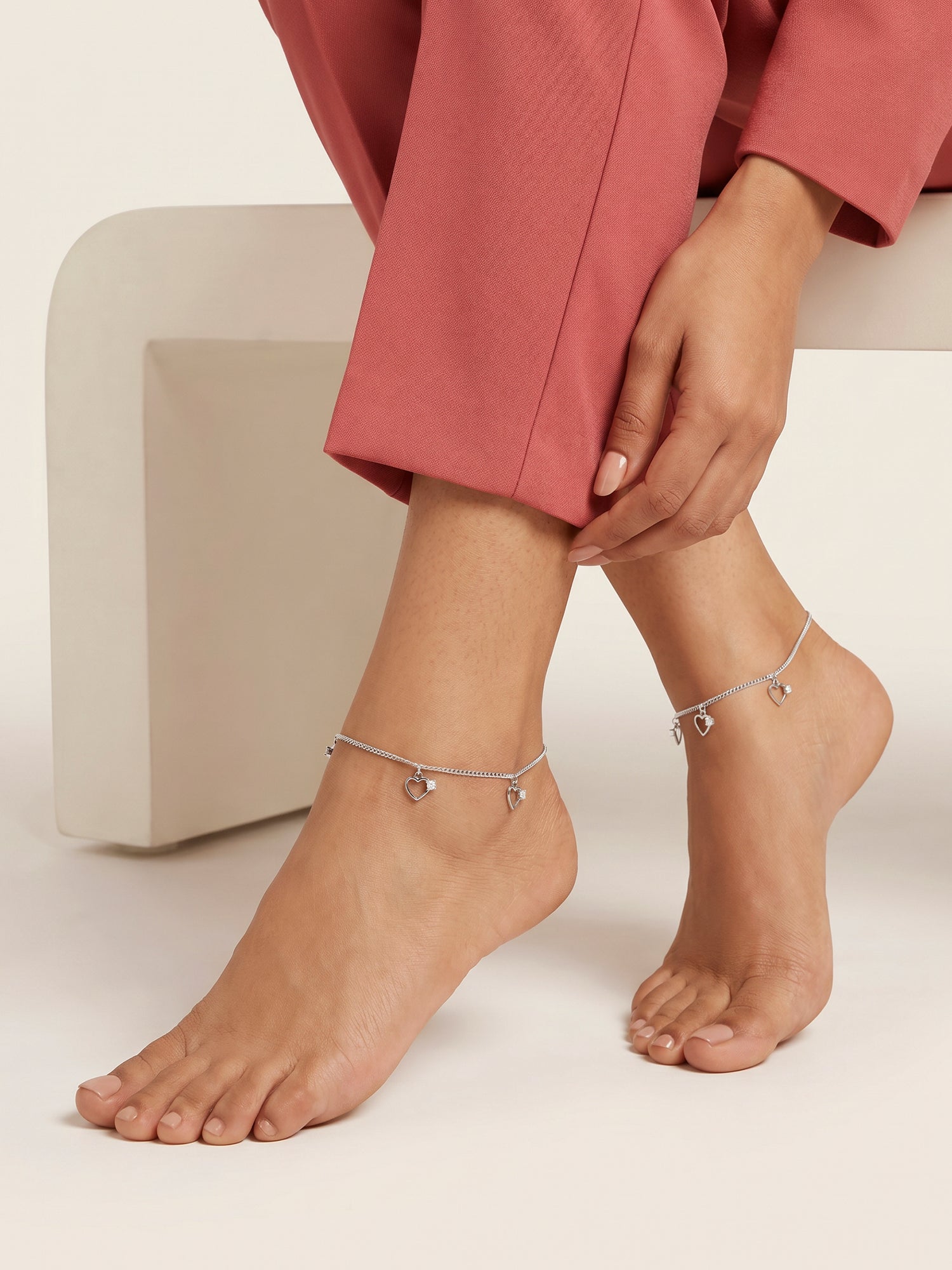 Silver Small Heart Charm Anklet