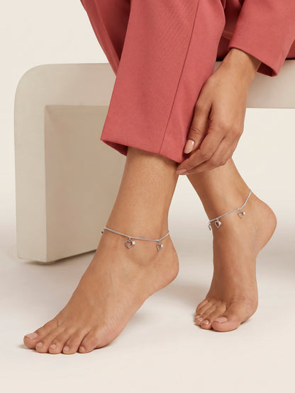 Silver Small Heart Charm Anklet
