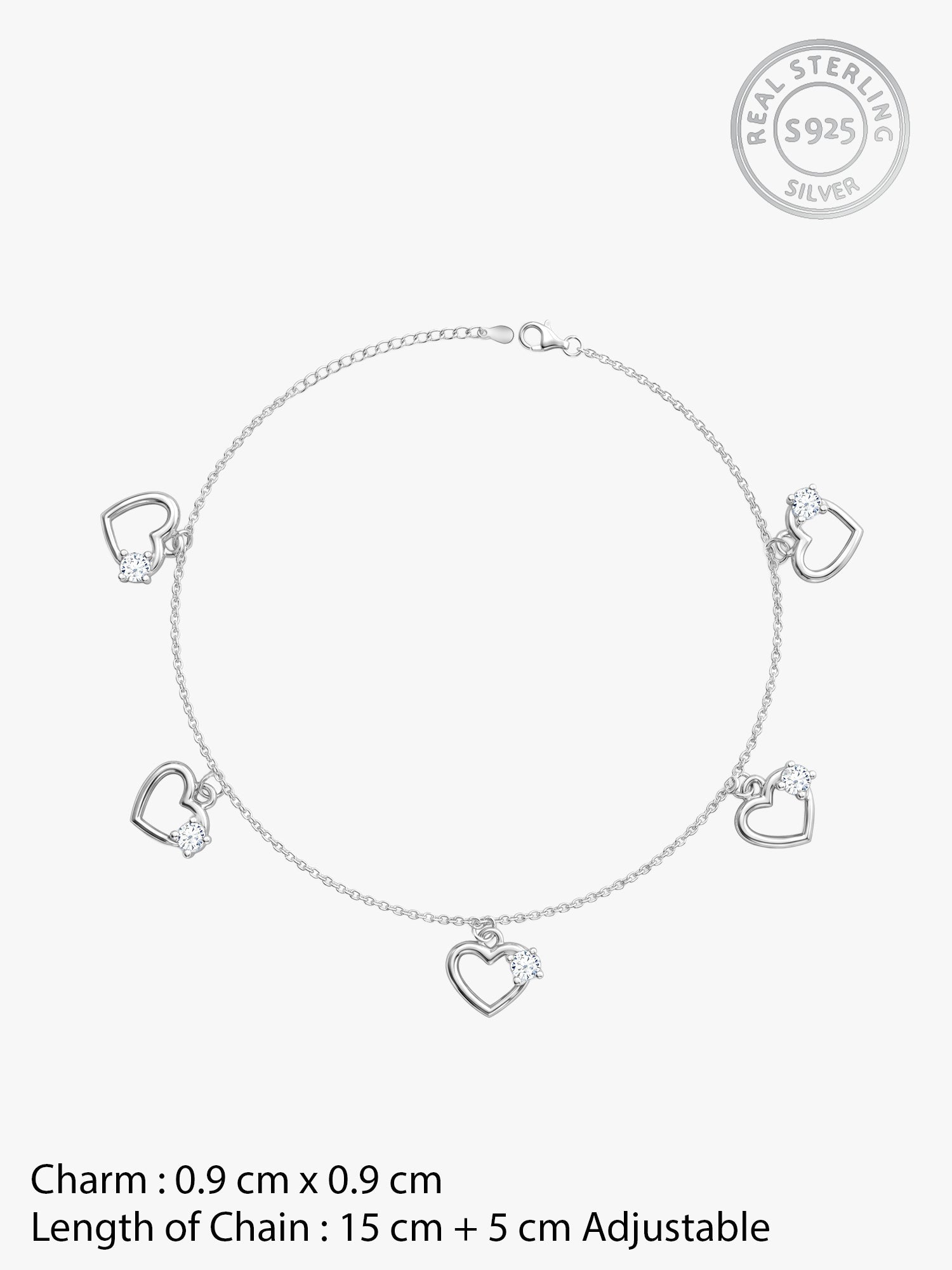 Silver Small Heart Charm Anklet