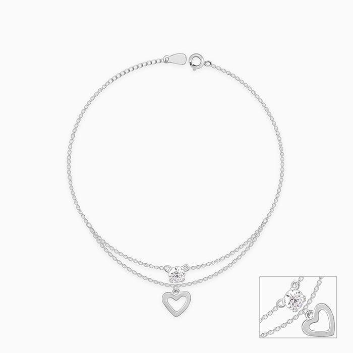 Silver Curl Heart Anklet - view 3